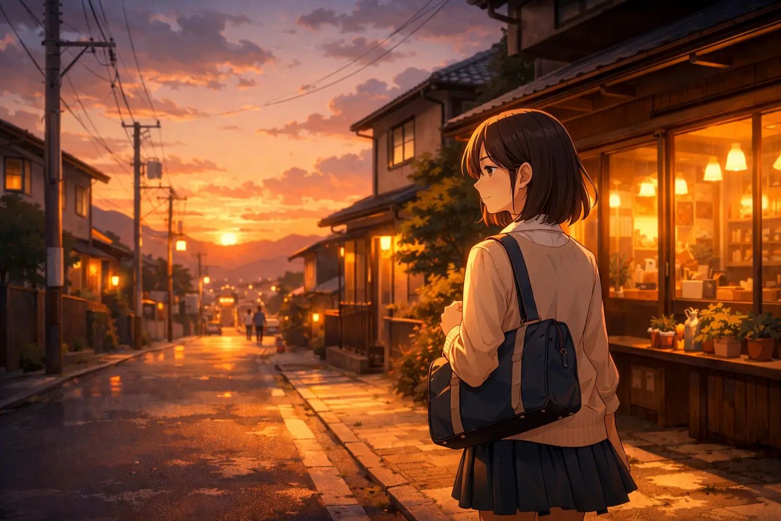 Slice of Life Anime scene showing a calm everyday moment with emotional depth and warm atmosphere