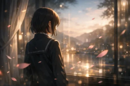 anime visual symbolism illustrated through a cinematic anime scene with a character and symbolic elements