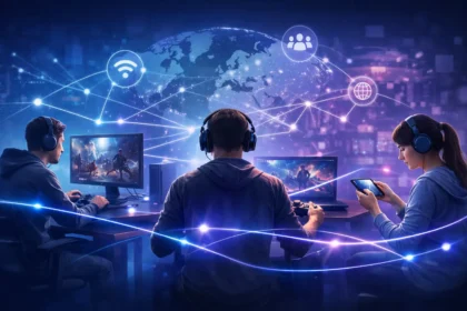 Online gaming experience showing players connected across multiple devices in a shared digital environment