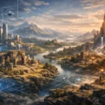 game world design showcasing immersive digital environments and interconnected virtual spaces in modern video games