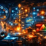 Illustration of game mechanics showing core gameplay systems, player interaction, and progression loops in a modern video game.