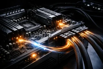Power Delivery Stability hardware on gaming PC motherboard VRM and GPU power connectors