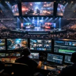 Esports broadcast production systems in professional tournament control room.