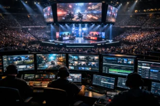 Esports broadcast production systems in professional tournament control room.